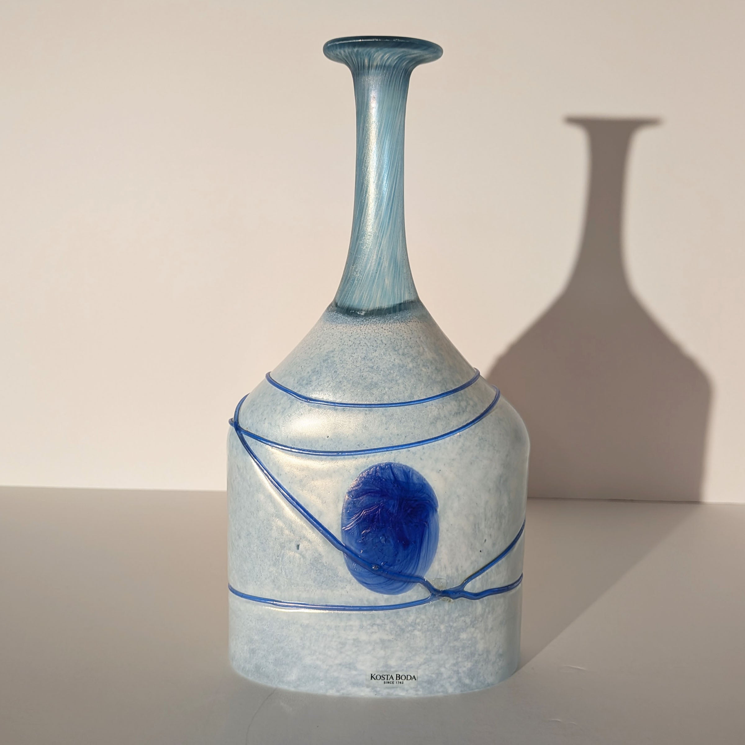 Kosta Boda "Galaxy Blue" 10.5" Large Bottle Vase, Bertil Vallien, Signed 48075