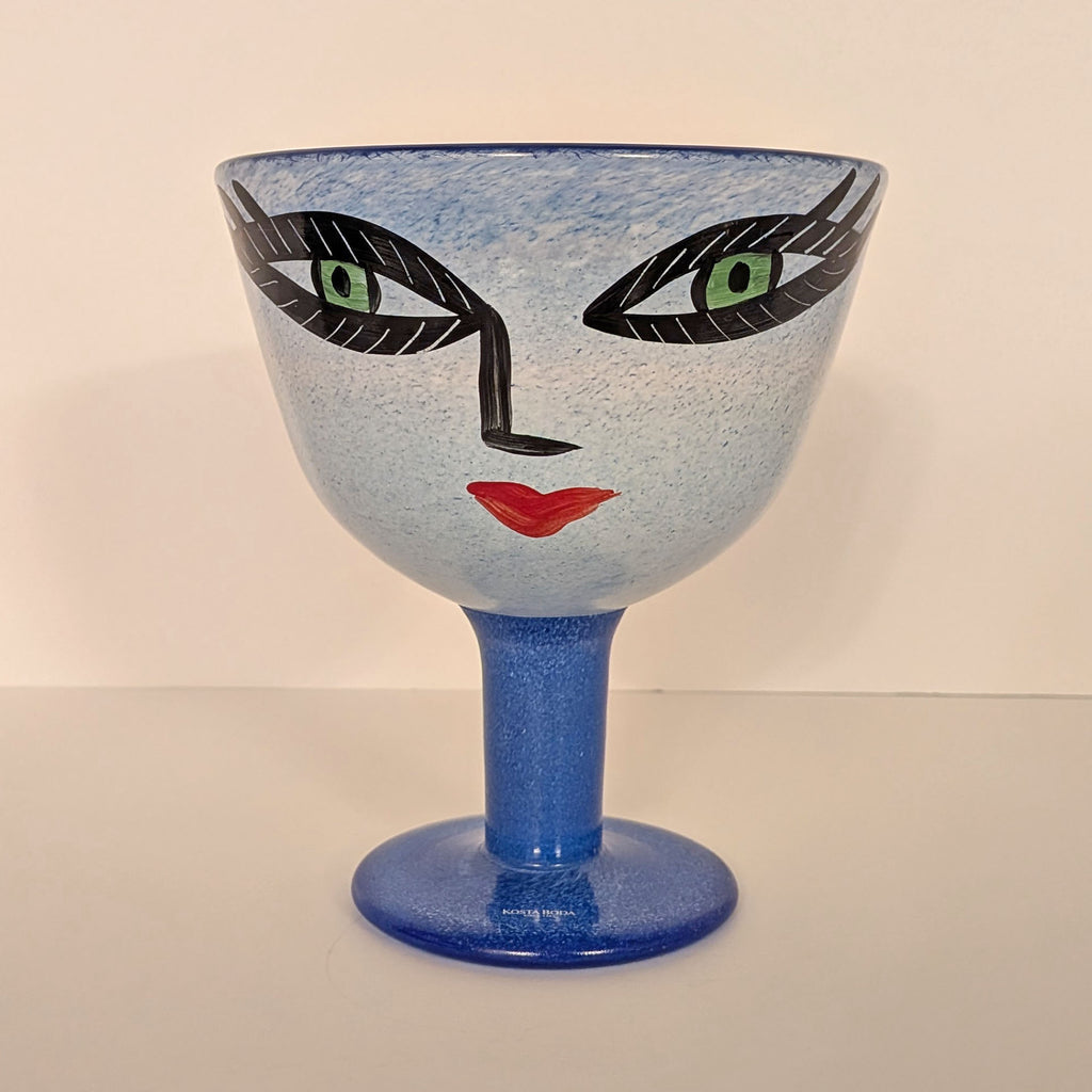 Kosta Boda Open Minds Ulrica Hydman Vallien Glass Pedestal Vase Blue Rare
