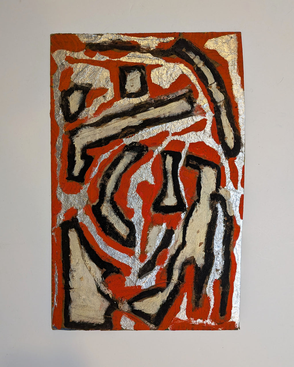 Vintage Mid-Century Primitivist Mixed Media Abstract Acrylic Metal Foil Board