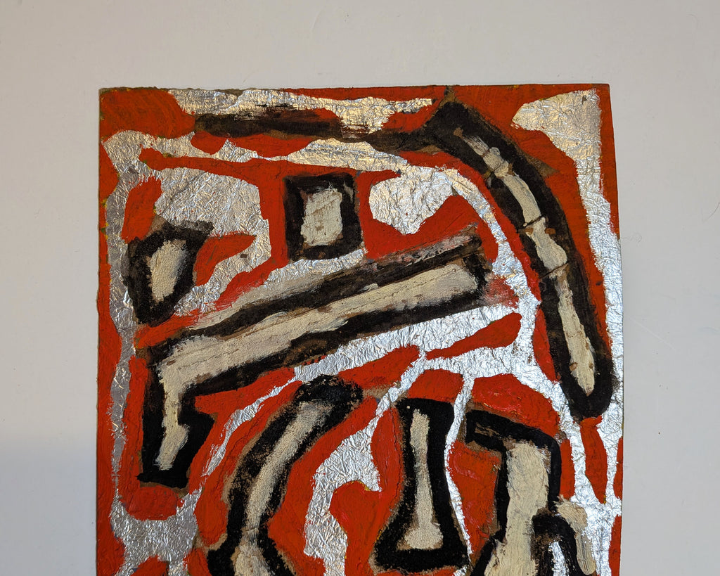 Vintage Mid-Century Primitivist Mixed Media Abstract Acrylic Metal Foil Board