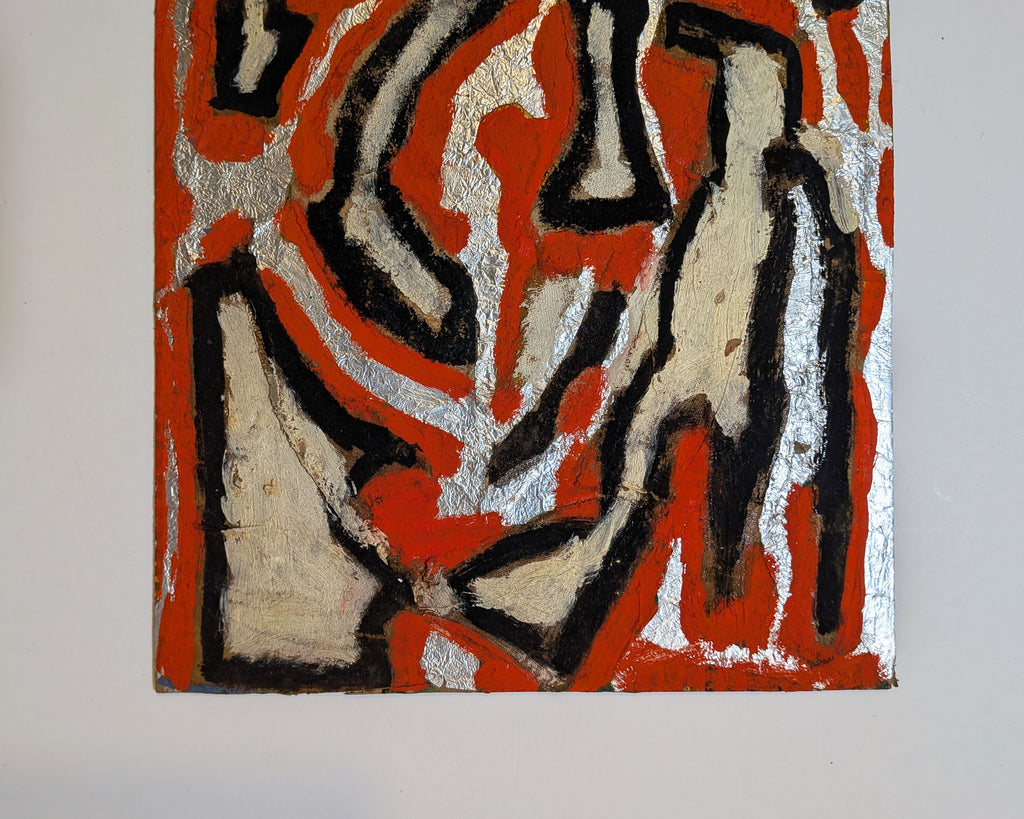 Vintage Mid-Century Primitivist Mixed Media Abstract Acrylic Metal Foil Board