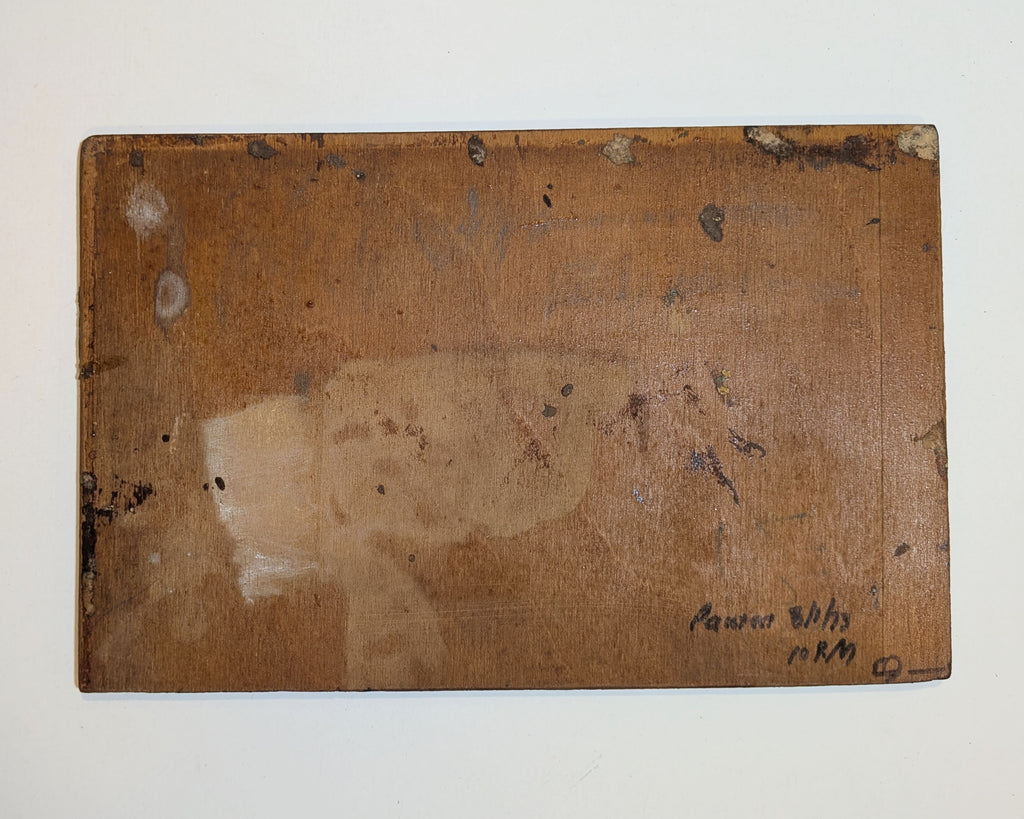 1973 Mid-Century River & Hills Landscape Painting Wood Panel Initialed Verso