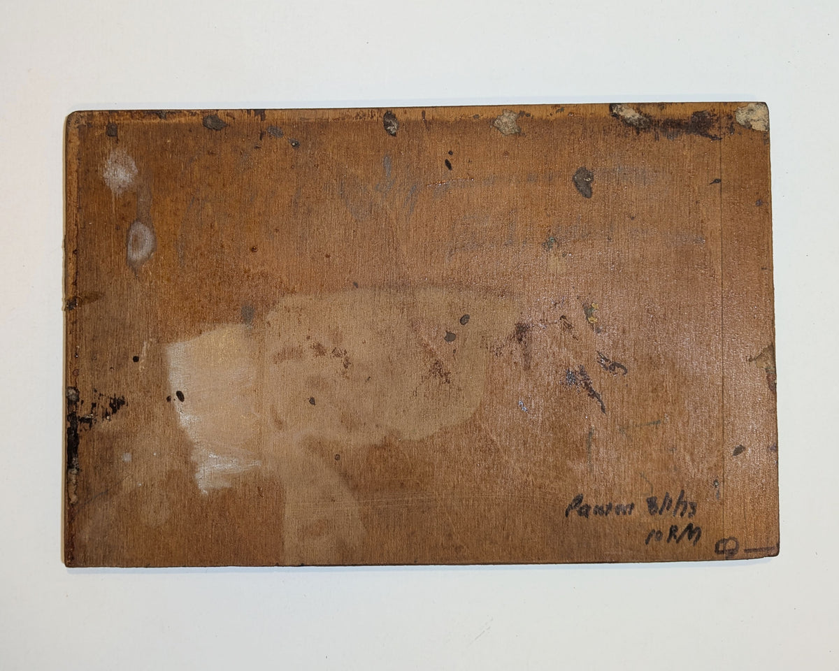 1973 Mid-Century River & Hills Landscape Painting Wood Panel Initialed Verso