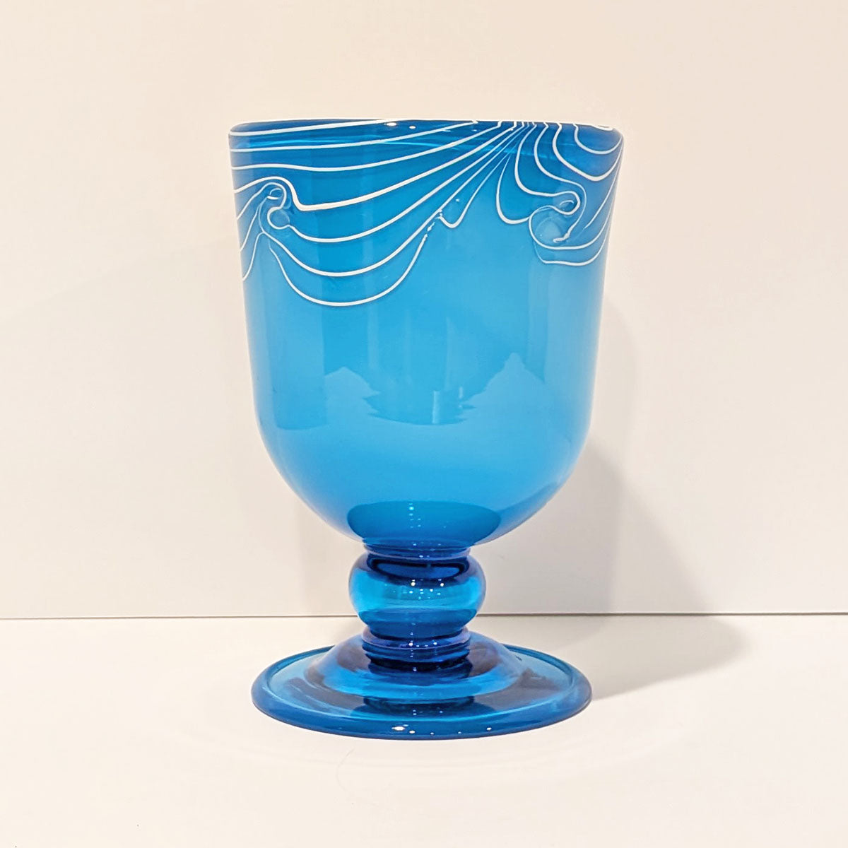 Murano Art Glass Footed Vase with White Trailed Decoration, Mid-20th Century