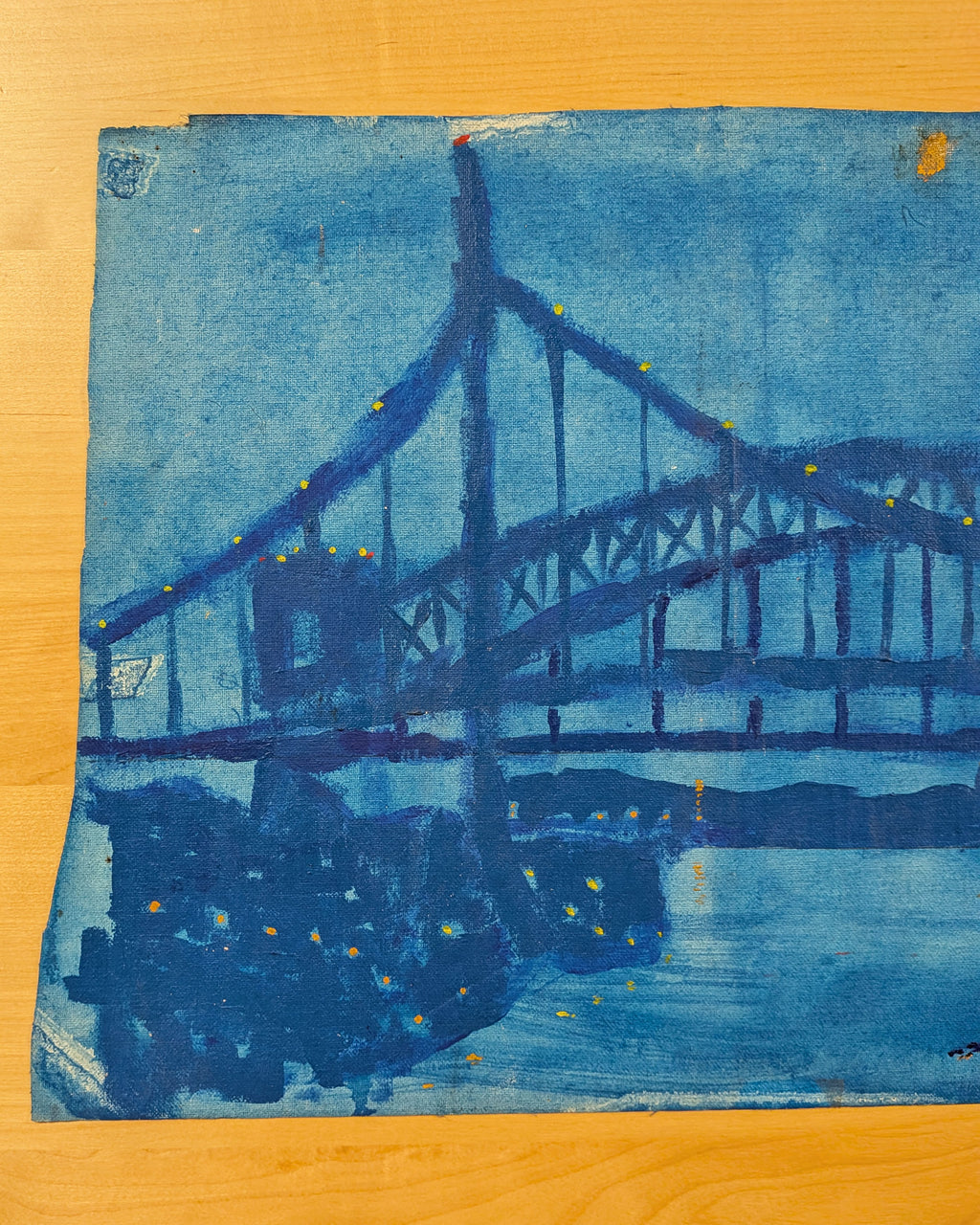 Vintage Nocturne Painting, Triborough & Hell Gate Bridges NYC, Acrylic Canvas