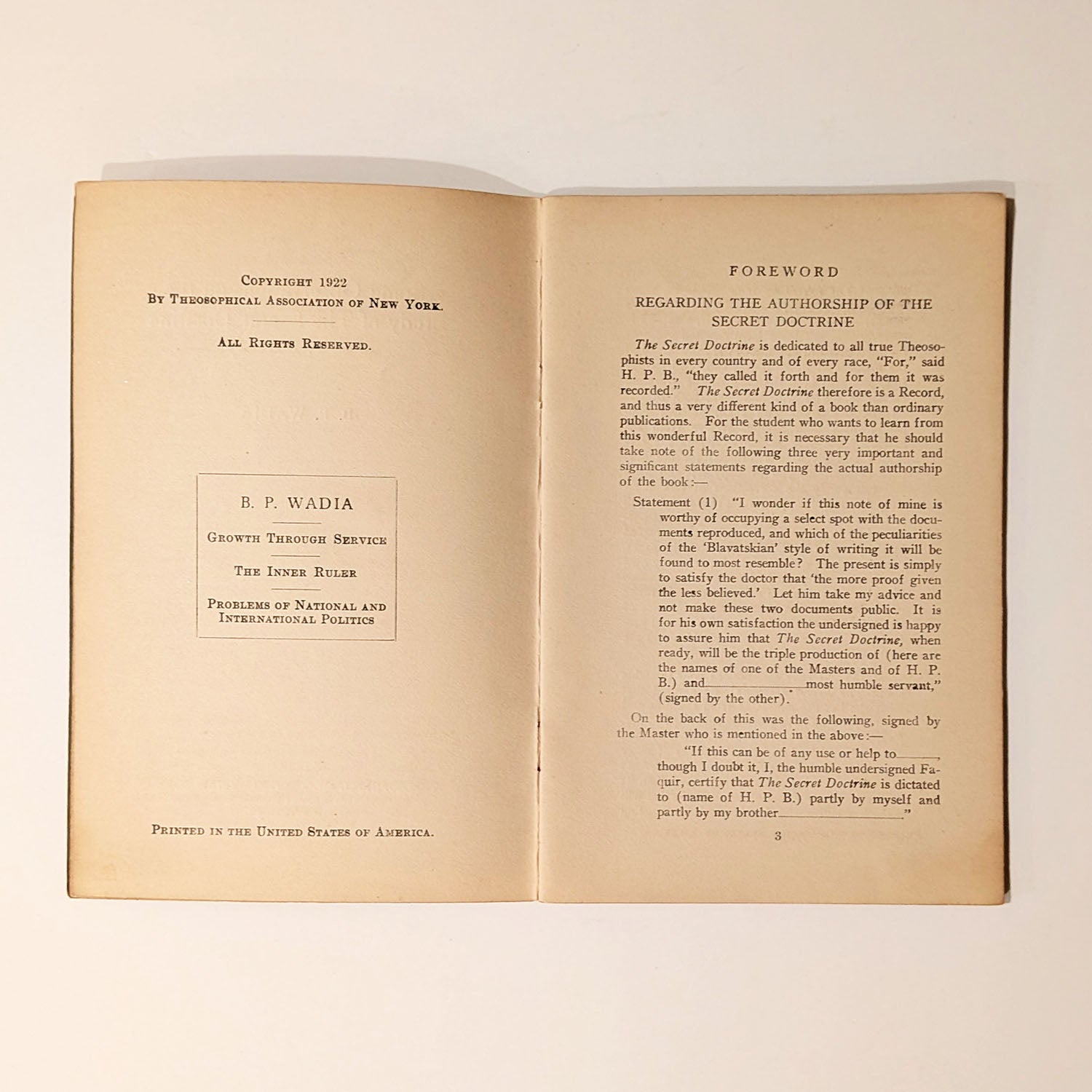 Observations on the Study of the Secret Doctrine of H.P.B. by B.P. Wadia 1922