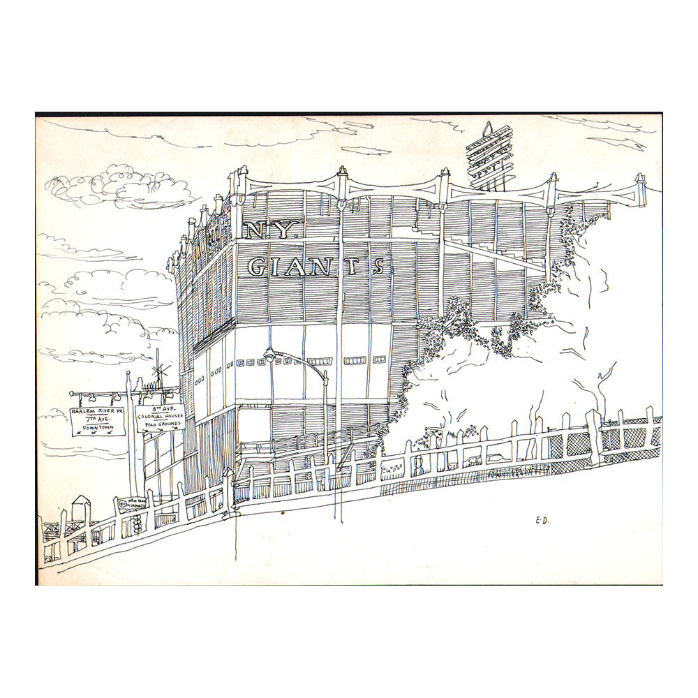 Original Pen and Ink Drawing New York Polo Grounds, Edward A. Davidson, 1957