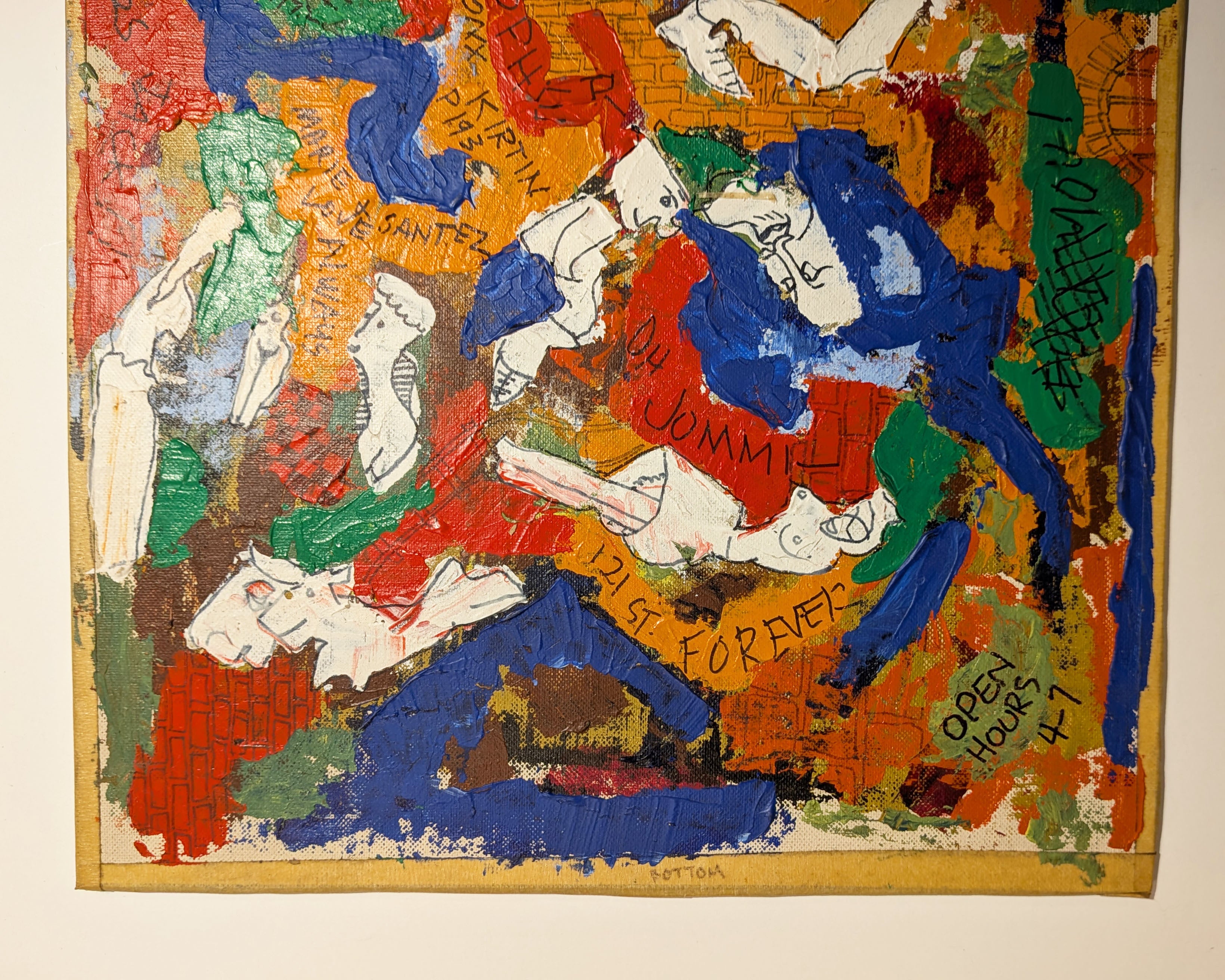 Vintage Neo-Expressionist Basquiat Style Urban Street Art Mixed Media Board