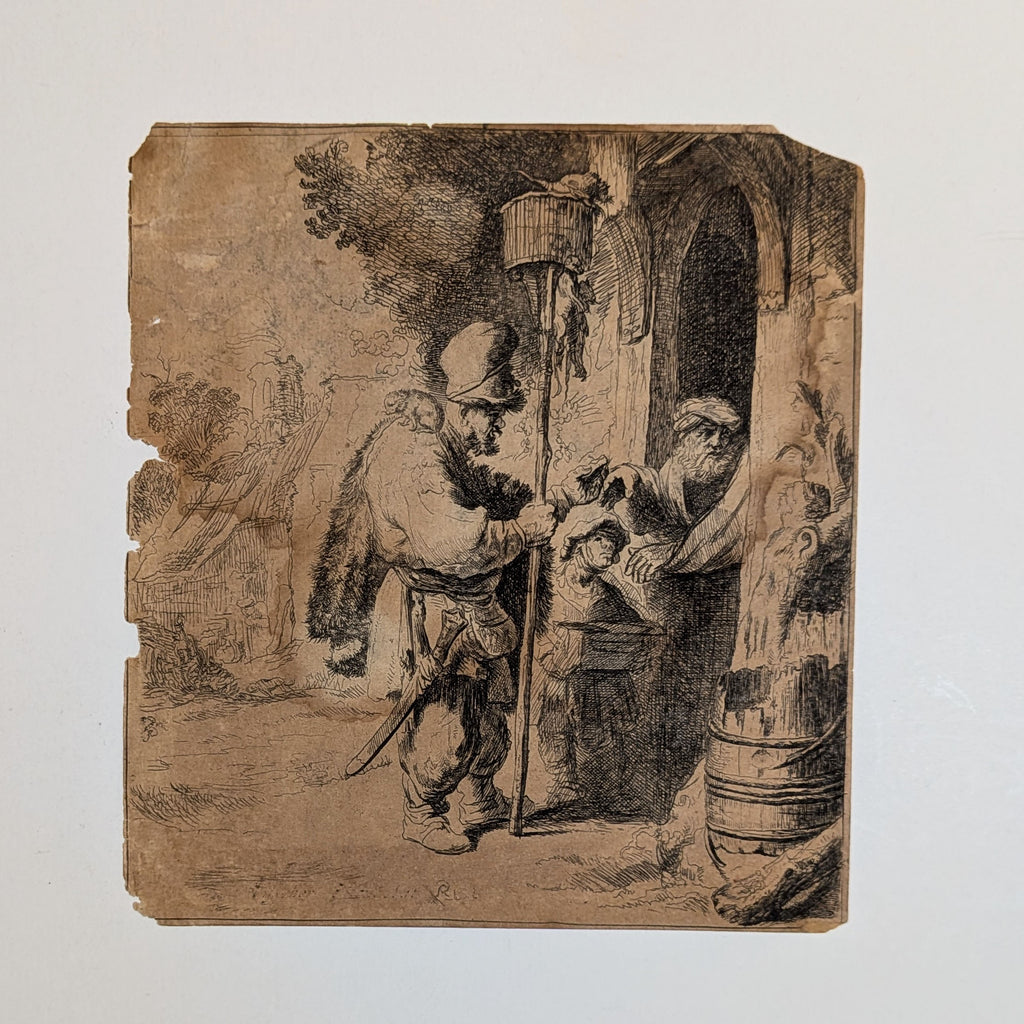 17th C. Etching After Rembrandt - The Rat Catcher - C.J. Visscher Pub. State