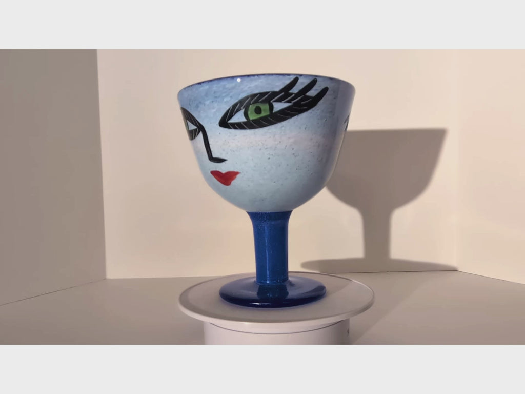 Kosta Boda Open Minds Ulrica Hydman Vallien Glass Pedestal Vase Blue Rare