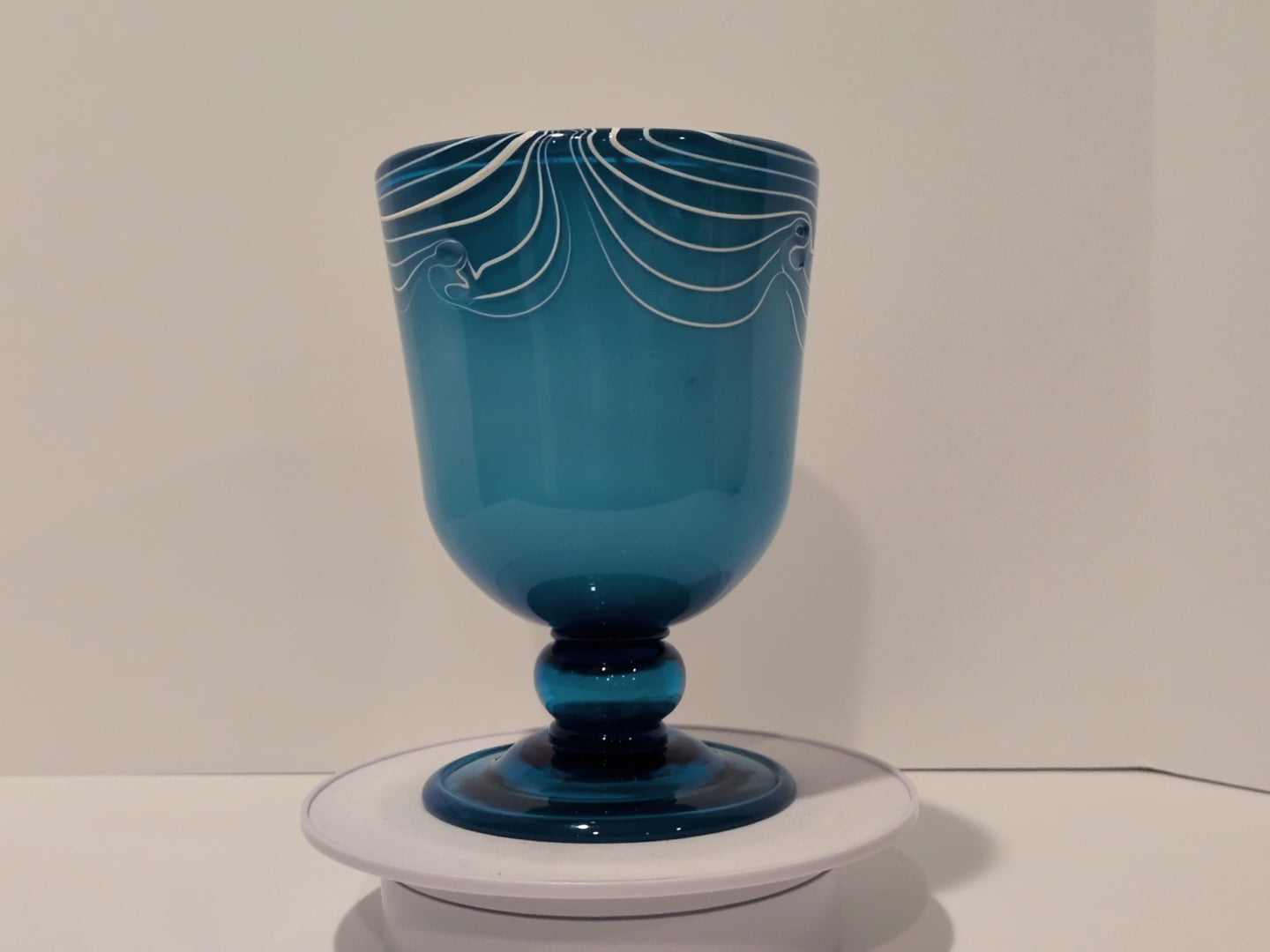 Murano Art Glass Footed Vase with White Trailed Decoration, Mid-20th Century