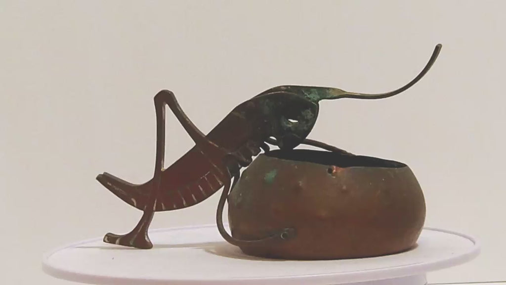 Antique Arts & Crafts Copper Figural Grasshopper Cigar Cutter Ashtray 1900-1915